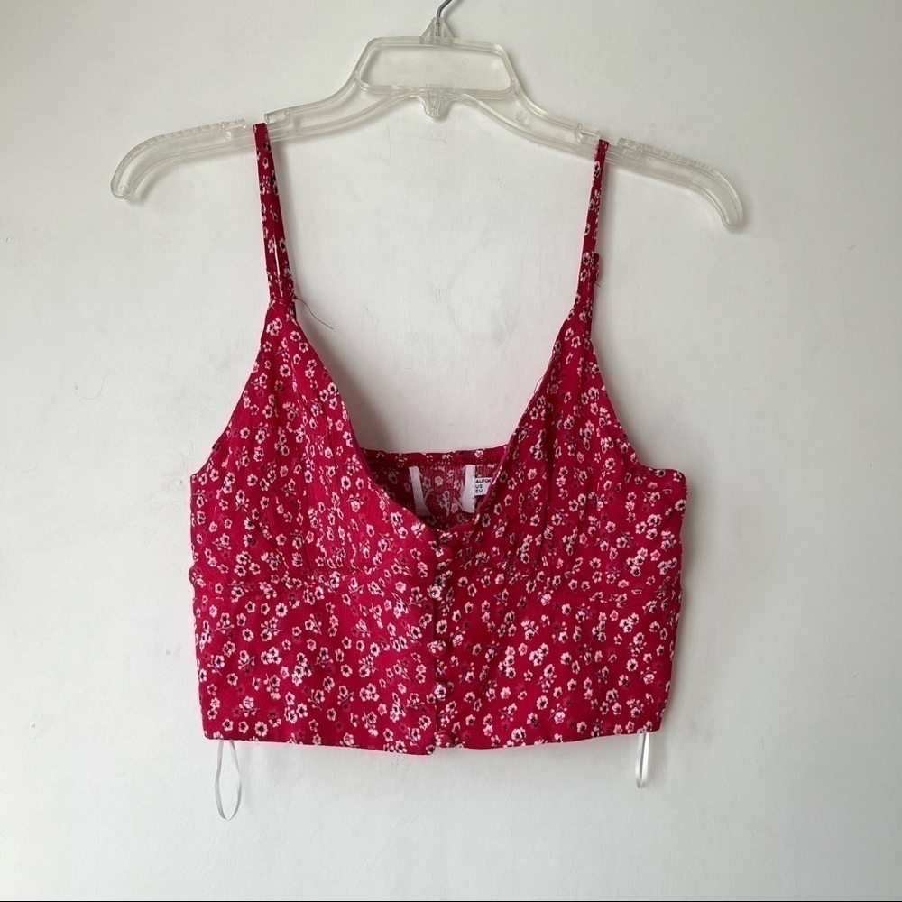 Princess Polly Shah Red Floral Button Front Cropped Tank 6